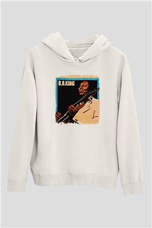 B.B. King Baskılı Unisex Beyaz Hoodie