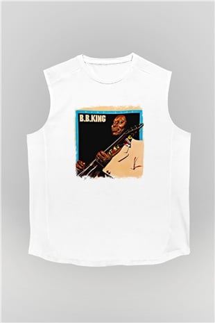 B.B. King Baskılı Unisex Beyaz Kolsuz Tişört