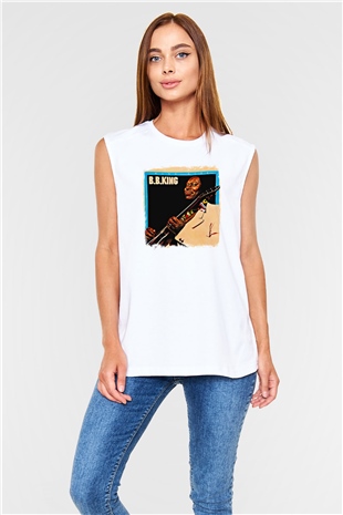 B.B. King Baskılı Unisex Beyaz Kolsuz Tişört