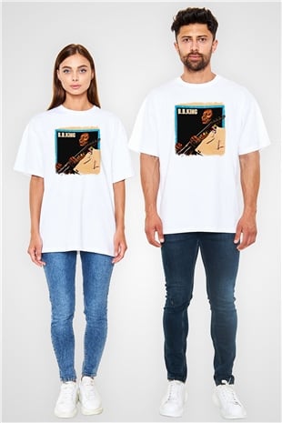 B.B. King Baskılı Unisex Beyaz Oversize Tişört