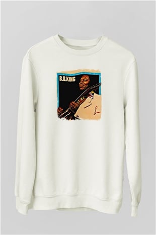 B.B. King Baskılı Unisex Beyaz Sweatshirt