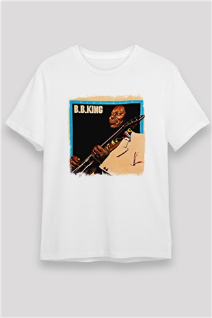 B.B. King Baskılı Unisex Beyaz Tişört