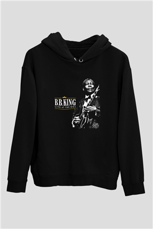 B.B. King Baskılı Unisex Siyah Hoodie