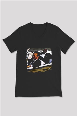 B.B. King Baskılı Unisex Siyah V Yaka Tişört