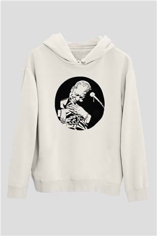 B.B. King Beyaz Unisex Kapşonlu Sweatshirt