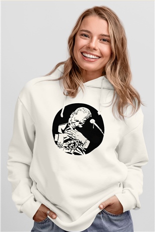 B.B. King Beyaz Unisex Kapşonlu Sweatshirt