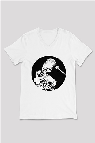 B.B. King Beyaz Unisex V Yaka Tişört T-Shirt