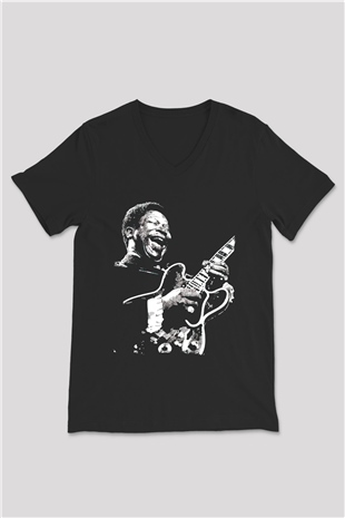 B.B. King Siyah Unisex V Yaka Tişört