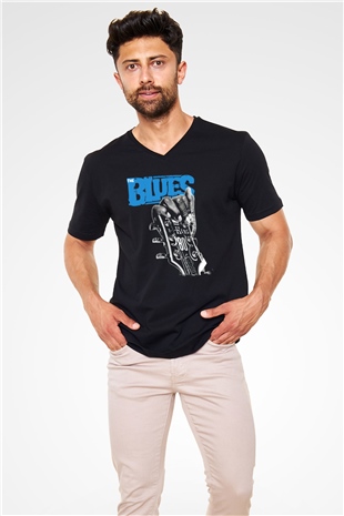 B.B. King Siyah Unisex V Yaka Tişört