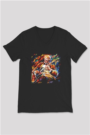 B.B. King Siyah Unisex V Yaka Tişört T-Shirt