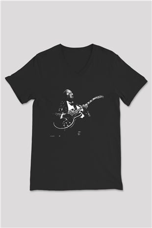 B.B. King Siyah Unisex V Yaka Tişört T-Shirt