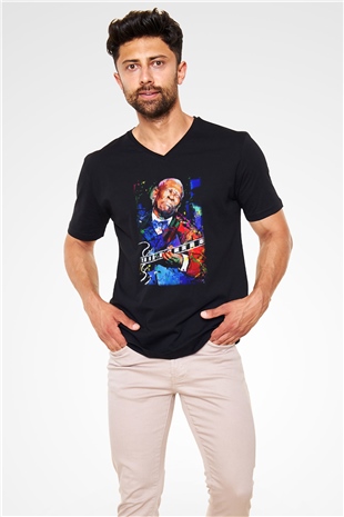 B.B. King Siyah Unisex V Yaka Tişört T-Shirt