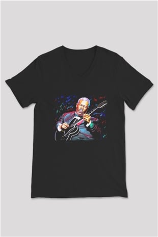 B.B. King Siyah Unisex V Yaka Tişört T-Shirt