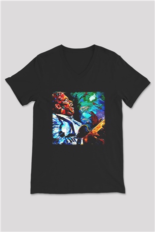 B.B. King Siyah Unisex V Yaka Tişört T-Shirt
