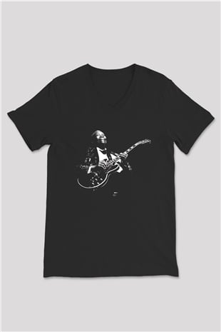 B.B. King Siyah Unisex V Yaka Tişört T-Shirt