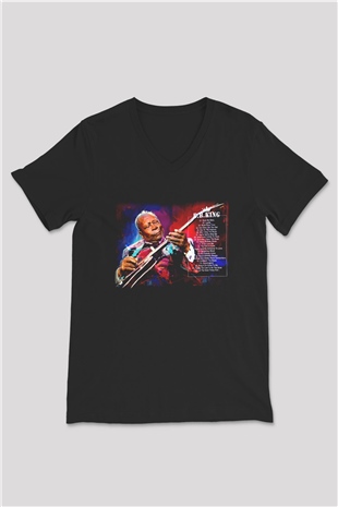 B.B. King Siyah Unisex V Yaka Tişört T-Shirt