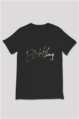 B.B. King Siyah Unisex V Yaka Tişört T-Shirt