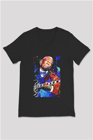 B.B. King Siyah Unisex V Yaka Tişört T-Shirt