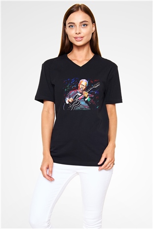 B.B. King Siyah Unisex V Yaka Tişört T-Shirt
