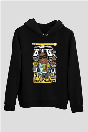 B.I.G Baskılı Unisex Siyah Hoodie