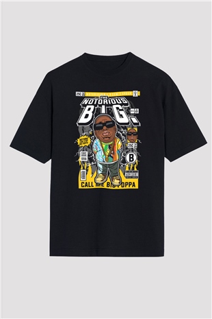 B.I.G Baskılı Unisex Siyah Oversize Tişört
