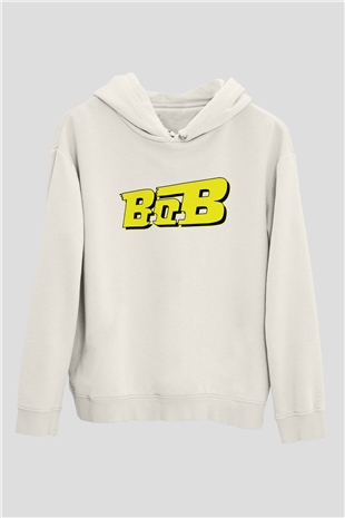 B.o.B Beyaz Unisex Kapşonlu Sweatshirt