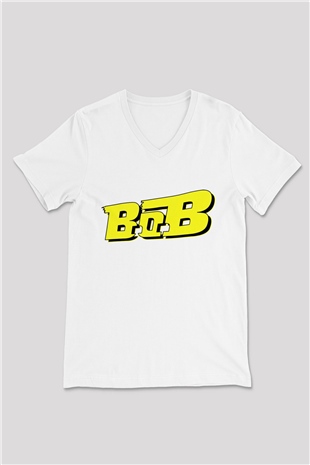 B.o.B Beyaz Unisex V Yaka Tişört T-Shirt