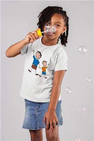 Babalar Günü Baskılı Beyaz Unisex Beyaz Çocuk Tişört - Tshirt