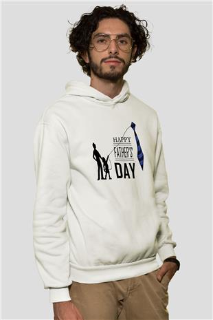 Babalar Günü Baskılı Beyaz Unisex Hoodie