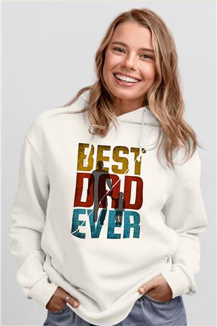 Babalar Günü Baskılı Beyaz Unisex Hoodie