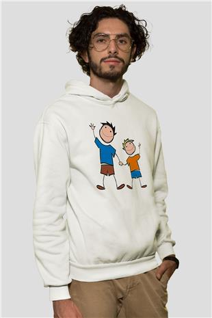 Babalar Günü Baskılı Beyaz Unisex Hoodie