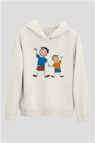 Babalar Günü Baskılı Beyaz Unisex Hoodie