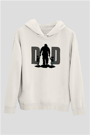 Babalar Günü Baskılı Beyaz Unisex Hoodie