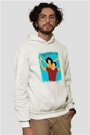 Babalar Günü Baskılı Beyaz Unisex Hoodie