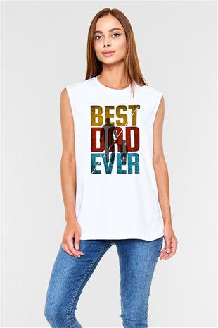 Babalar Günü Baskılı Beyaz Unisex Kolsuz Tişört - Tshirt