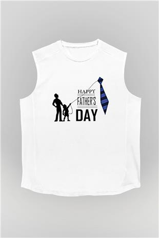 Babalar Günü Baskılı Beyaz Unisex Kolsuz Tişört - Tshirt