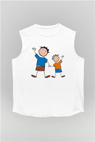 Babalar Günü Baskılı Beyaz Unisex Kolsuz Tişört - Tshirt