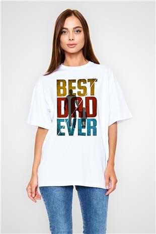 Babalar Günü Baskılı Beyaz Unisex Oversize Tişört - Tshirt