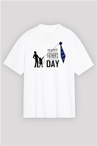 Babalar Günü Baskılı Beyaz Unisex Oversize Tişört - Tshirt