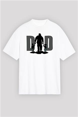 Babalar Günü Baskılı Beyaz Unisex Oversize Tişört - Tshirt