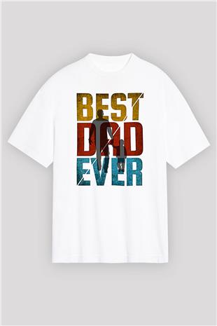 Babalar Günü Baskılı Beyaz Unisex Oversize Tişört - Tshirt