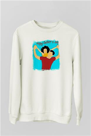 Babalar Günü Baskılı Beyaz Unisex Sweatshirt
