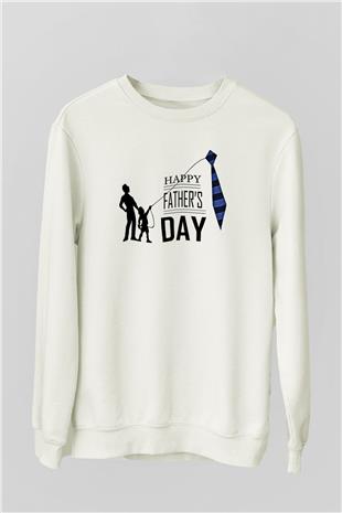 Babalar Günü Baskılı Beyaz Unisex Sweatshirt
