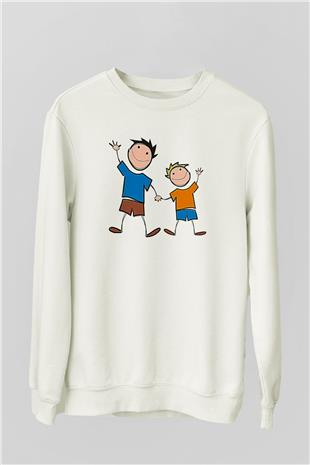 Babalar Günü Baskılı Beyaz Unisex Sweatshirt