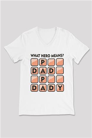 Babalar Günü Baskılı Beyaz Unisex V Yaka Tişört - Tshirt