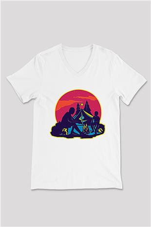 Babalar Günü Baskılı Beyaz Unisex V Yaka Tişört - Tshirt