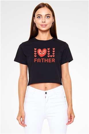 Babalar Günü Baskılı Siyah Crop Top Kadın Tişört - Tshirt