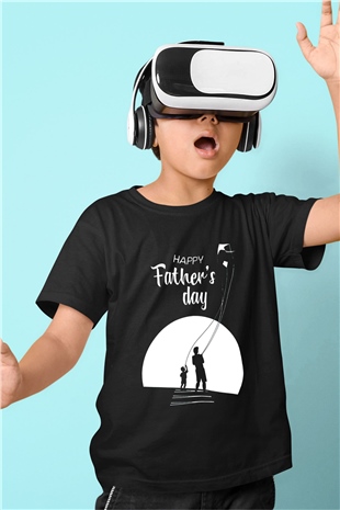 Babalar Günü Baskılı Unisex Siyah Çocuk Tişört - Tshirt