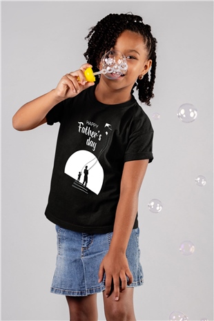 Babalar Günü Baskılı Unisex Siyah Çocuk Tişört - Tshirt
