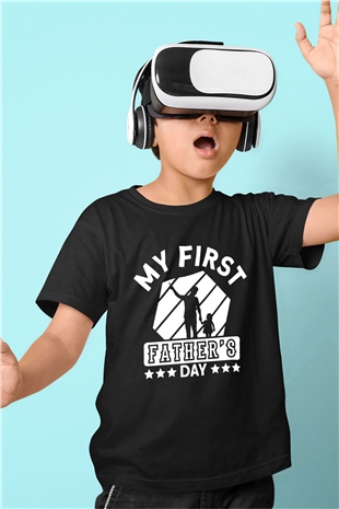 Babalar Günü Baskılı Unisex Siyah Çocuk Tişört - Tshirt